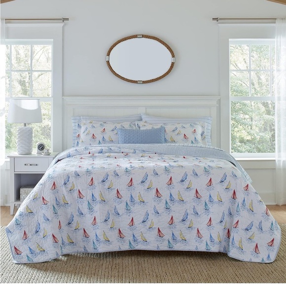 Laura Ashley Other - NIP Laura Ashley Twin Quilt Set Cotton Reversible with Sham (Ahoy Blue, Twin)